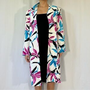 Sully Bonnelly Vintage 80s Silk Floral Print Long Coat
